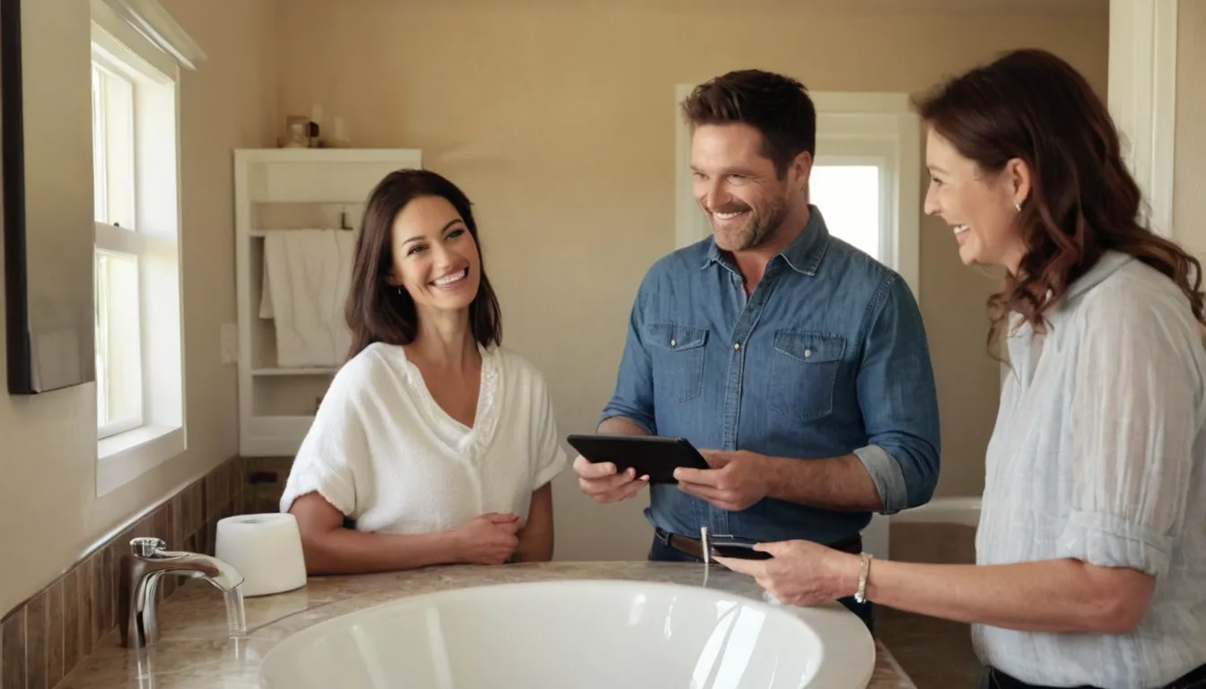 A homeowner and provider discussing a walk-in shower plan in the Rogers area
